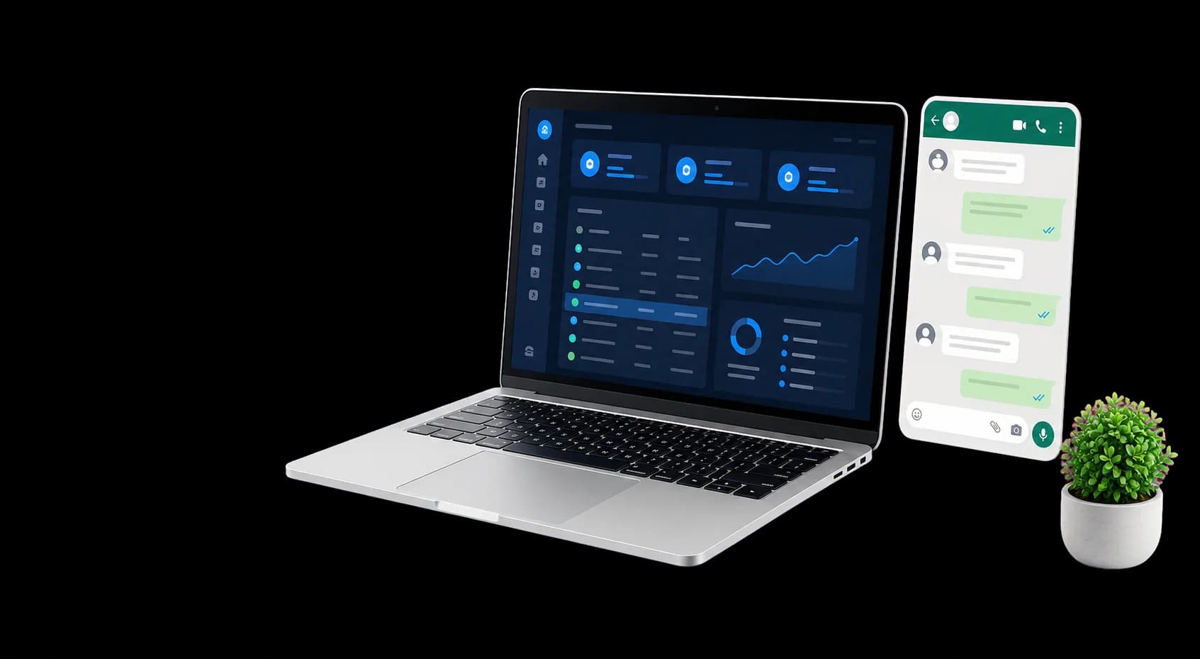 Ordinateur portable avec tableau de bord de support et conversation WhatsApp AlloFix